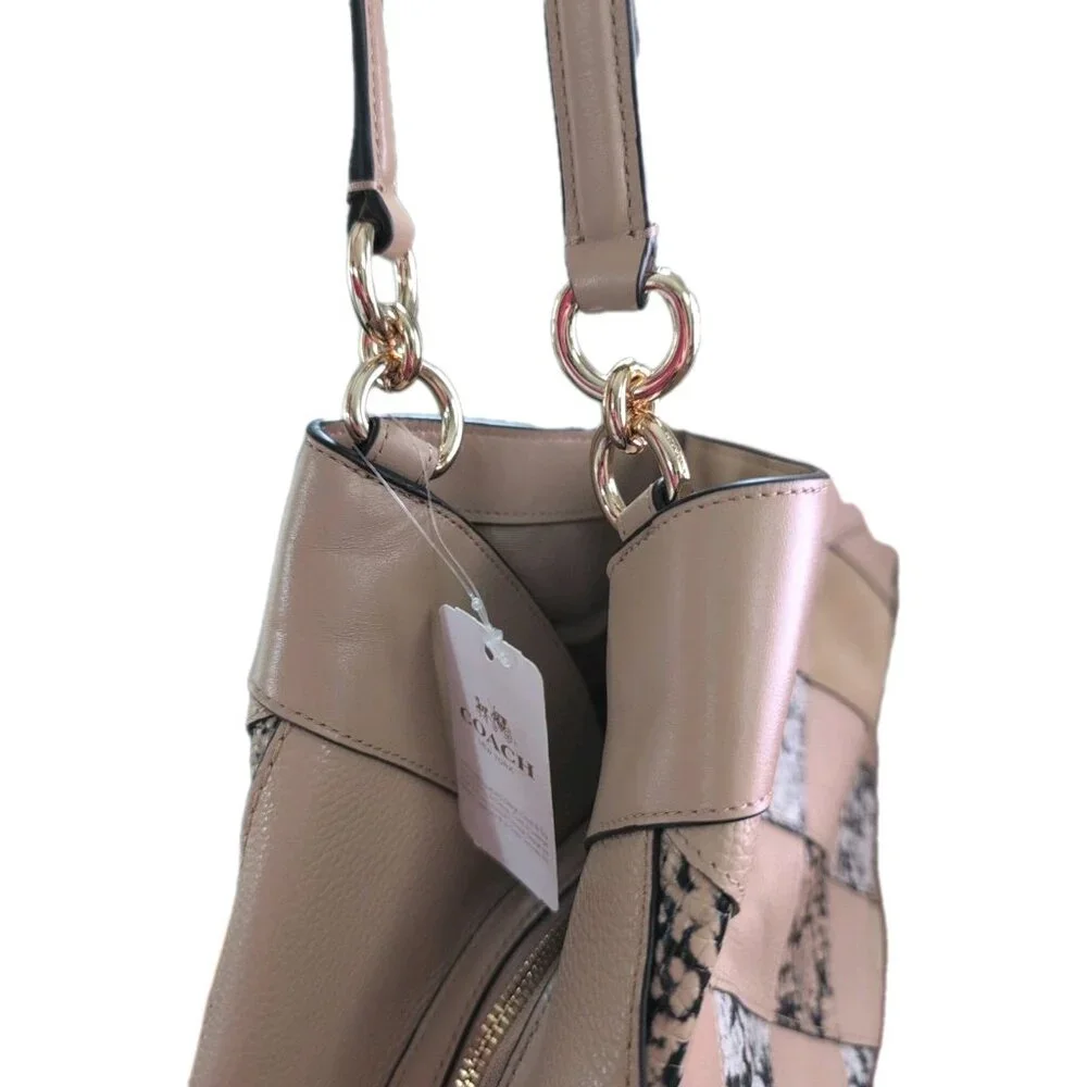 Coach‎ Leather Snakeskin Patchwork Lexy Shoulder Bag Beechwood Beige - New